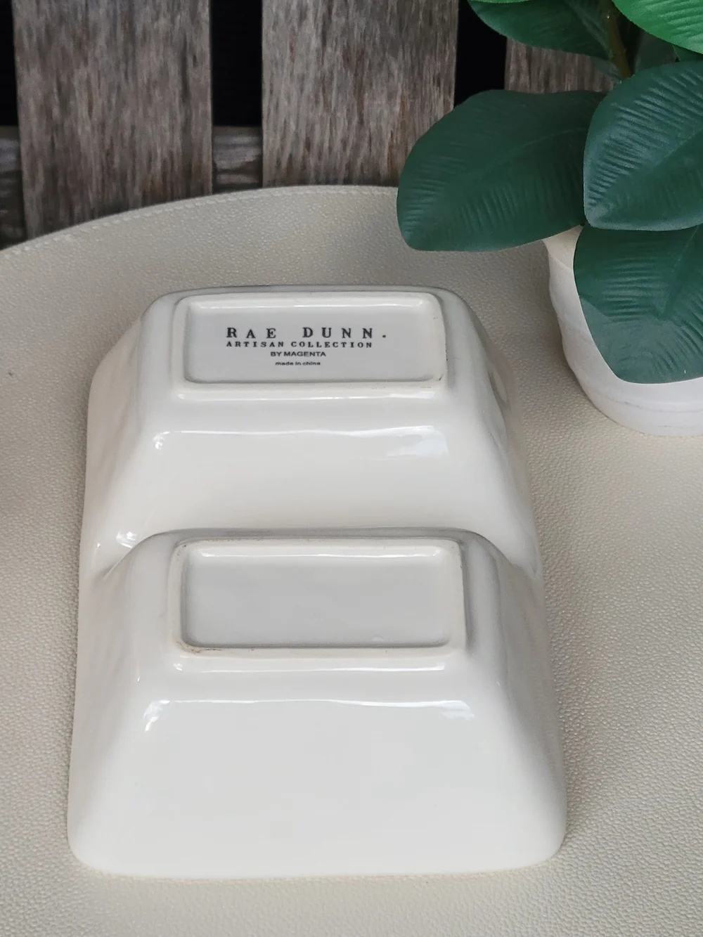 Rae Dunn Hashtag # & Exclamation ! White Double Ceramic Dip Dish Gold Accents
